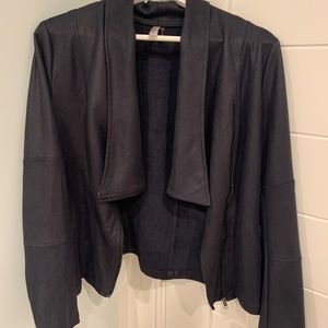 Miilla Faux Suede Moto Jacket, Dark Blue, Size Small